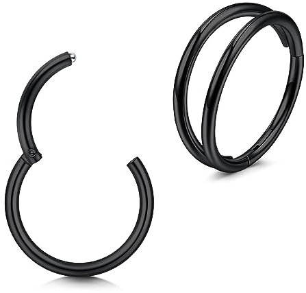 Longita 2 Stück Nasenpiercing Ring Helix Piercing Ohr Septum Piercing Nasenring Ohrpiercing Conch Knorpel Piercing Ring Schwarz 20g 6mm