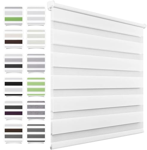 MupFup Doppelrollo Klemmfix ohne Bohren 30x230cm(BxH) Weiß,Rollo Klemmrollo mit Lichtdurchlässig und Verdunkelnd/Höhe Stufenlos Verstellbar für Schlafzimmer,Badezimmer,Wohnzimmer Fenster und Tür