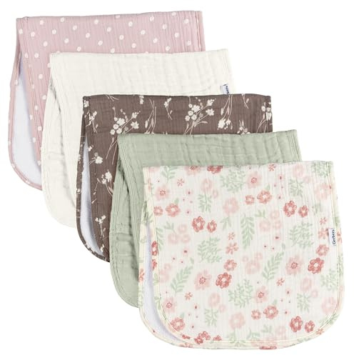Gerber Baby Unisex Musselin-Spucktücher, 5er-Pack, mehrfarbiges rosa Blumenmuster, große Größe 20' x 10'