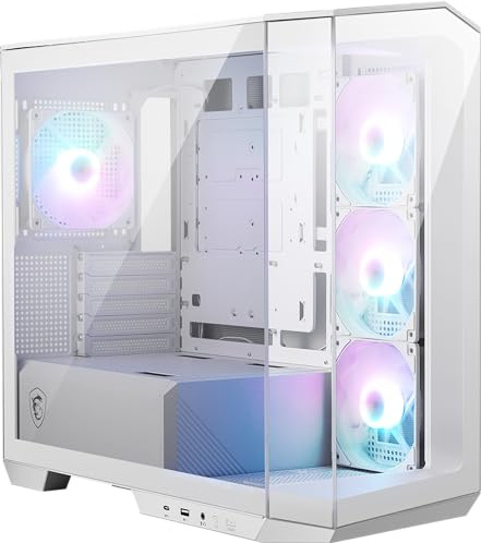 MSI MAG PANO M100R PZ White – Boîtier PC de Jeu Moyen de qualité supérieure – Panneau latéral en Verre trempé – Ventilateurs ARGB 120 mm – Support de Refroidissement Liquide jusqu'à 360 mm – Boîtier