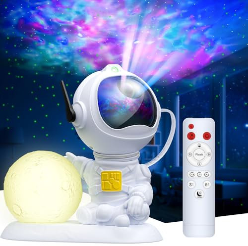 Astronauta Proyector Galaxy, Proyector Estrellas Techo con Luz Nocturna Infantil, 9 Modos, 360° Rotación, Mando a Distancia, Lampara Luna para Decoracion Hogar, Regalos para Niños y Adultos