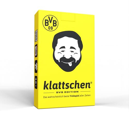 DENKRIESEN - klattschen® – BVB Edition | Ab 16 Jahren | 2+ Spieler | BVB-Fanartikel | Partyspiel | Das Kult-Trinkspiel | Spannung, Spaß & Fußball-Feeling | 60 Spielkarten | Kreativen Aufgaben