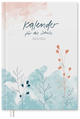 Eine der Guten Lehrerkalender 2025/2026, A4 Lehrerplaner, 1 Doppelseite pro Woche, Schuljahresplaner für Schuljahr 25/26, Hardcover Weiß Blau Blumen, nachhaltig & klimaneutral