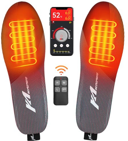 KEMIMOTO Beheizte Einlegesohlen mit Fernbedieung und APP, Beheizbare Sohlen für Herren und Damen, Wiederaufladbare Thermosohlen,Atmungsaktive Heizsohle für Wandern, Camping