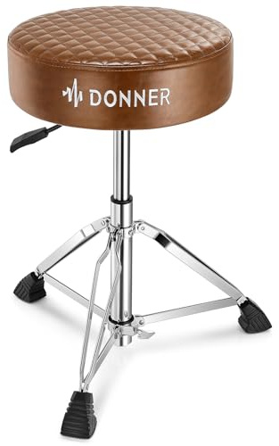 Donner Drum Throne Seat DT-150, Professional Drum Stool - Adjustable Hydraulic Height, Thick Padded Anti-Slip Cushion, Double-Braced Stability, Brown