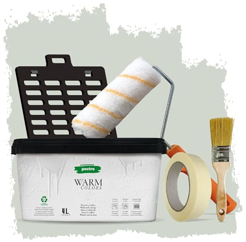 PECTRO Pintura Una Capa 4L (6,3kg) - incluye Rodillo, Rejilla, Brocha y Cinta - Pintura Interior Paredes y Techos Mate, colores cálidos, lavable de gran durabilidad y cubrición
