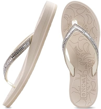 ONCAI Tongs femmes avec strass soutien de la voûte plantaire Yoga Mat Confort Mode Eté Plage Thong Sandals avec Orthopédique Antidérapante Semelles en caoutchouc Taille 36-43