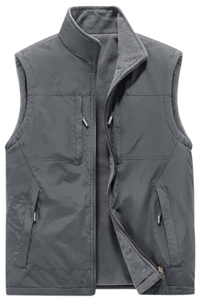 Chaleco Polar Hombre Chaleco Multibolsillos Hombre Reversible Chaleco Acolchado Casual Chalecos para Hombre Gilet Men Chaqueta sin Mangas Chaleco de Trabajo Montaña Hombre Tallas Grandes Gris 3XL