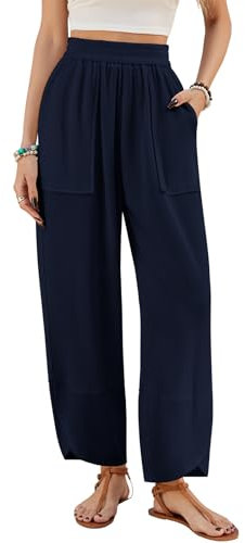 Svanco Sommerhose Damen Leicht Weite Musselin Hose Lockere Bequeme Freizeithose Baumwoll Stoffhose