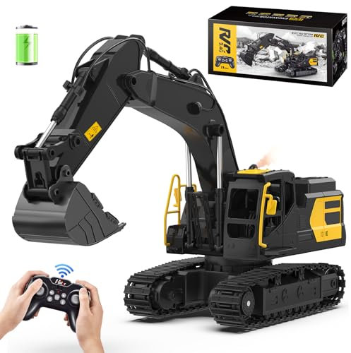 1:18 Metal RC Excavator Toy for Kids | 11-Channel Remote Control Construction Vehicle with Water Spray, Lights & Sounds, Dual 100-Min Batteries, 2026 New STEM Engineering Toy for Boys Ages 6-12