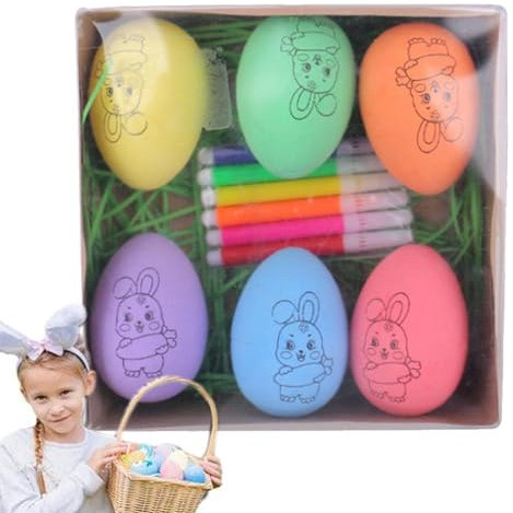 Easter Egg Painting Set - Easter Egg Decoration Kit | Fun Easter Basket Stuffers for Kids | Creative Easter Crafts Doodle Kit | Egg Dye Decorating Kit with 6 Markers | Hand-Painted Party Decorations