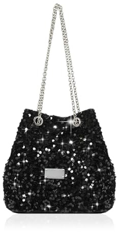 YZROHYI Pochettes et Clutches Femme,Sac Paillettes,Pochette Ceremonie Mariage,Pochette Soiree Femme Chic,Pochettes Sac a Main Seau,Sacs D'épaule,Sacs Bandoulière Elegant pour Fete Voyage-Noir