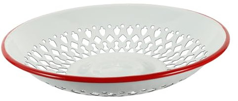 Hemobllo Enamel Sink Colander Hollow Drain Basket Red Kitchen Fruit Washing Basin Draining Plate for Household Food Preparation