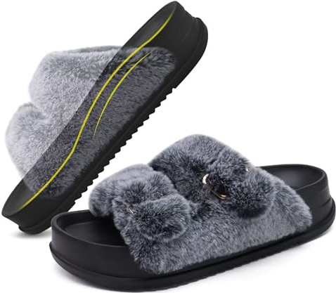 KuaiLu Chaussons Femme Confort Chaud Peluche Pantoufles Avec Orthopédique Voûte Plantaire Maison Hiver Charentaise Léger Antidérapante Intérieur/Extérieur EU 39 Noir