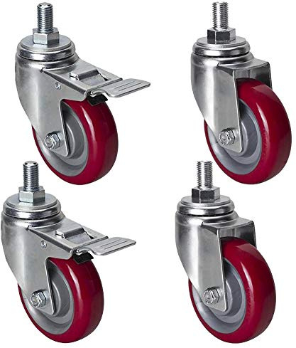 Ruedas resistentes de 5 pulgadas con frenos dobles - Capacidad de 600 kg - Cojinete doble de TPU silencioso - Juego de 4