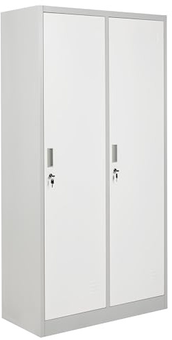 Beliani Storage Locker Metal Cabinet Unit Clothes Gym School 2 Doors White and Grey Athlete