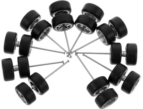 Beaupretty 1/64 Scale Alloy Diecast Car Model Rubber Tires Set with Silver Five-star, Tree Fork B, Ten-spoke, Seven-spoke, Six-spoke Wheel Rims for Rc Car DIY Replacement and Building