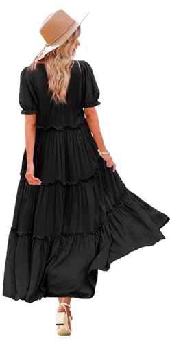 YESNO Women Summer Dress Causal Short Sleeve Floral Maxi Dress with Pockets