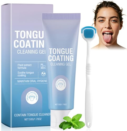 Tongue Cleaner with Brush Kit - Oral Hygiene Tool with Mint Tongue Cleaner Gel for Long-Lasting Fresh Breath, Daily Use to Reduce Bad Breath, Quick and Effective Oral Care