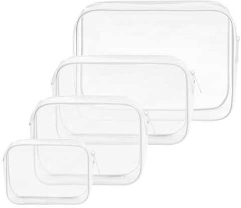 OSDUE Necessär transparent, flygplan PVC sminkväska vattentät, handbagage resetillbehör, kulturväskor för män, kvinnor, barn, familj, Vit-4 st, Klassisk