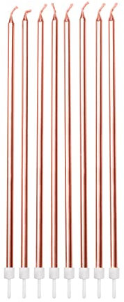 Anniversary House Confezione da 16 candele extra alte e sottili per torta di compleanno, con supporto, oro rosa metallizzato, 18 cm, forti e robuste, AHC211