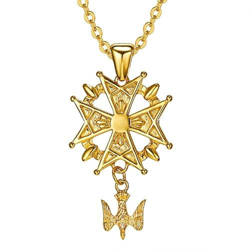 BOBIJOO Jewelry - Pendentif Collier Homme Croix Huguenote Protestant Acier Doré Plaqué Or + Chaîne