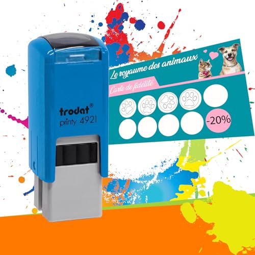 Trodat Printy 4921 - Tampon Encreur Professionnel Automatique Spécial Cartes de Fidélité À Personnaliser - Empreinte 12 x 12 mm Offerte (Bleu)