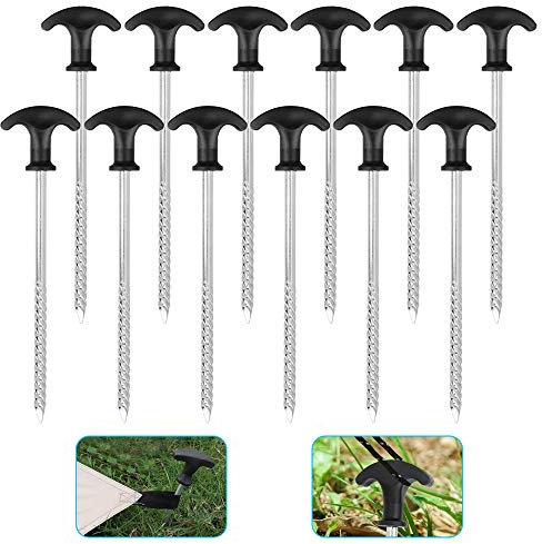 PERFETSELL 12 Stück Zeltheringe Eisen Heringe Zelt 20cm Lang Erdnagel Camping Schraubheringe Outdoor Metall Zelthaken Zeltbefestigung Heringe für Zelt Sonnenschirm Wald, Wiesen, Gras, Sandboden
