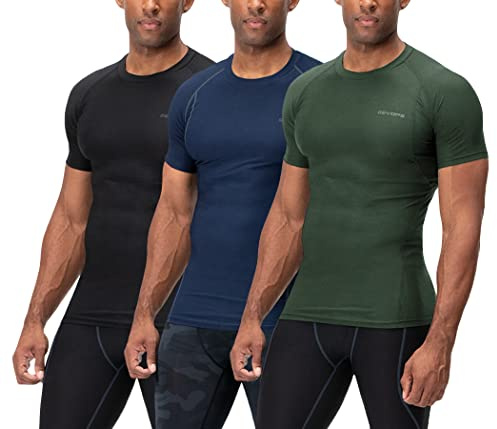 DEVOPS 3 Pack Men's Compression Shirts Short Sleeve Cool Dry Baselayer Tops