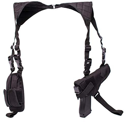 POYOLEE Shoulder Holster for Pistols, Adjustable Vertical Gun Holster with Double Magazine Pouch, Universal Concealed Carry Holster Fits Compact to Large Handguns Black