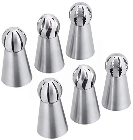 6 Stück Spritztüllenset Edelstahl Spritztüllen Edelstahl Profi Spritztüllen Set Kuchen Sahne dekorieren Düse Spritztüllen Kugeln zum Backen aus Edelstahl DIY Sets Dekoration von Kuchen Zuckerguss