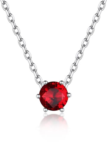 Suplight Collar Mujer Colgante Plata de Ley 925 Piedras Natales Granate Rojo Enero Colgante Piedra Rojo Redondos Pequeños de Circón Joyerías Delicadas Regalos para Mujeres cumpleaños