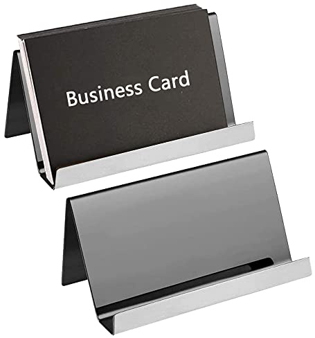 Soporte para Tarjetas Visita, 2 Piezas Titular la Tarjeta Negocios, Tarjeteros Escritorio, Porta Tarjetas Visita Acero Inoxidable, para Mostrador, Escritorio Oficina, Recepción Hotel (Negro)