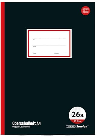 Staufen Style skolbok – DIN A4, rutig med 9 cm kant, 20 blad, extra vit 90 g/m² kvalitetspapper, 3 stycken