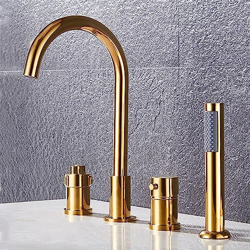 XJTNLB Miscelatore Doccia Termostatico 4 Fori Rubinetto Miscelatore per Vasca da Bagno, Rubinetteria Doccia Oro