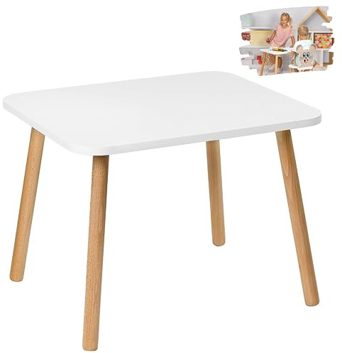 PlayPals Furniture Kindertisch, weißer Holztisch für Kinderzimmer 50 x 70 x 46 cm, Geschenk für Kinder 3-7 Jahre, Selbstbaumöbel - Tisch