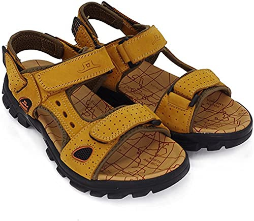 Asifn Sandali Sportivi Scarpe Calcio Uomo Trekking Pelle Casual Estivi Mocassini Escursionismo Outdoor Camminata Cuoio Traspiranti Spiaggia（Giallo,45/46 EU,45 Taglia del Marchio