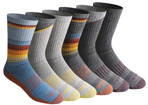 Dickies Men's Dri-Tech Original Moisture Control Crew Socks, Available in M-XXL (6, 12, 18 Pairs), Blue Assort (6 Pairs), Large