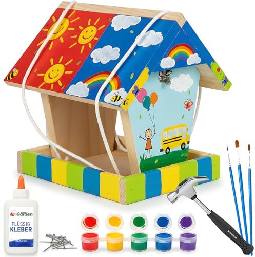 ITA DIY Mangeoire pour oiseaux à assembler et à peindre FlybyFeeder 14,5x20x19,5 cm - Kit de construction et de peinture pour enfants - Kit de bricolage pour garçons et filles