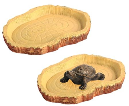 2 Schildkröten-Futterschalen, 1 Schildkröten-Ornament, Schildkröten-Trinkbecken, Reptilien-Futternapf, Futtertisch Aus Rindenimitat, Schildkröten-Fütterungszubehör