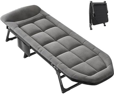 PJDDP Lit De Camping Pliant pour Adultes avec Matelas, Chaise Longue Réglable à 6 Positions, Lit De Couchage Portable pour Tentes,Pêche,Pique-Nique,Hôpital,Lit D'Invités,Gris