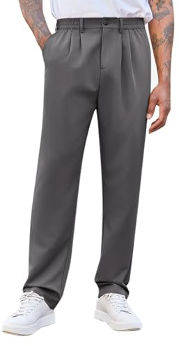 Runcati Pantalon pour homme - Pantalon de loisirs - Pantalon d'affaires - Taille élastique - Pantalon de costume ample pour homme, gris foncé, L