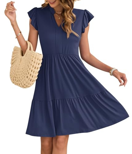 AUSELILY Vestito Donna Estivo con Scollo a V Maniche a Volant con Tasche