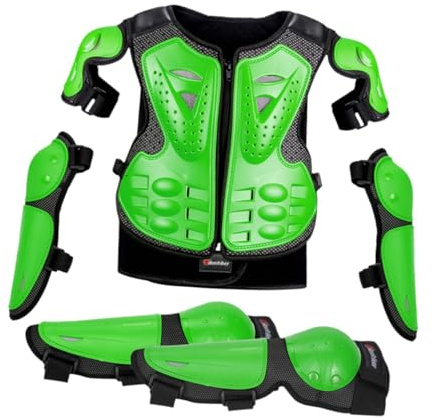 Ronyme Traje de protección de motocicleta para niños con coderas, rodilleras, equipo de de cross, conjunto de protección de conducción para deportes al, Verde