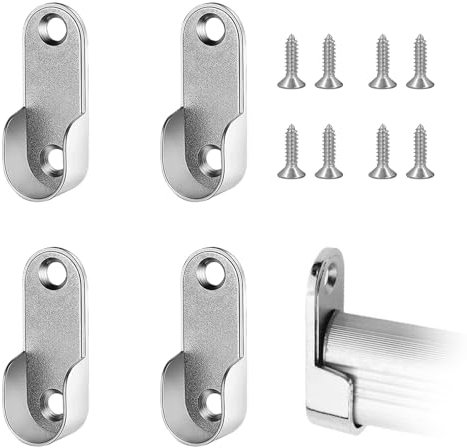 4 Piezas Armario Tubo Almacenamiento Barras de Soporte, 16mm, Cojinete de Tubo de Armario de Metal, Colgador de Armario Portacañas, Soporte de Riel para Ropa