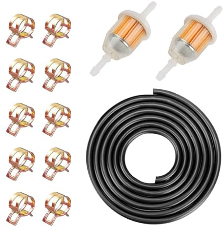 Bensinslangkit, bränsletyp: Ø 6 mm innerdiameter, längd 2 m, med 10 slangklämmor, 2 bensinfilter, dieselslang, oljeslang