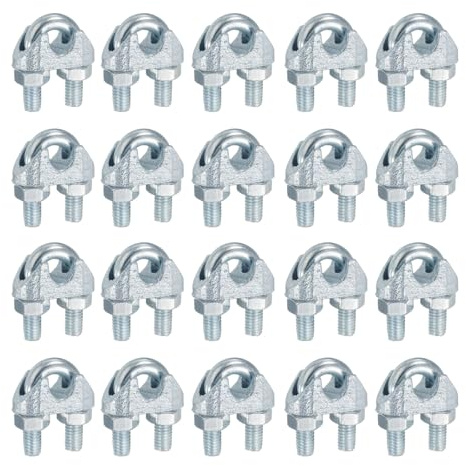sourcing map 20 abrazaderas de clip de cuerda de alambre de acero M8, abrazaderas de cable de 5/16 pulgadas con perno en U, cierre de sillín para cuerda de alambre, sistema de barandilla de cuerda de