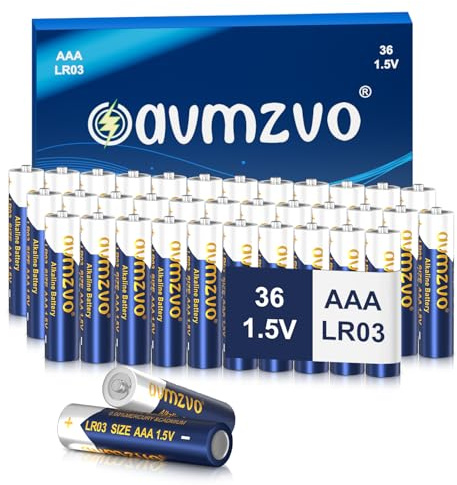 avmzvo batterier AAA, LR03 alkaliska batterier 36 stycken, 1,5 V, hållbar kraft, kraftfull, kan användas för leksaker, väckarklockor och andra elektroniska enheter 【10 års garanti】