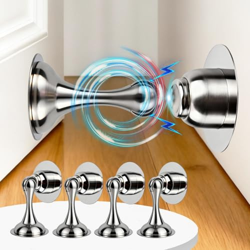 lompyeu 4 Pcs Butées de porte Magnétiques, Inoxydable Arret de Porte avec loquet Auto-adhésif, vis Dissimulées, pour tous les sols durs