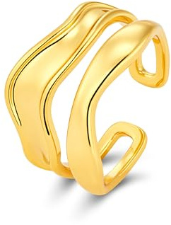 ALEXCRAFT Chunky Ringe Gold Silber für Damen Herren Vintage Ring Hypoallergen 14K Vergoldet einfach Offen, 7.5 Verstellbar Statement Drehring Dick groß Glatter Schmuck für Frauen Freundin, One Size
